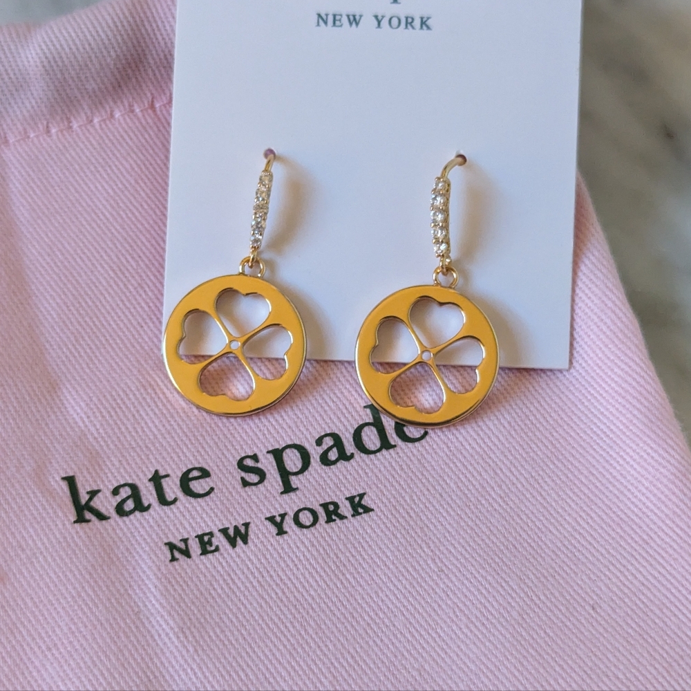 NWT Kate Spade Floral Symbols Earrings - gold/white cz